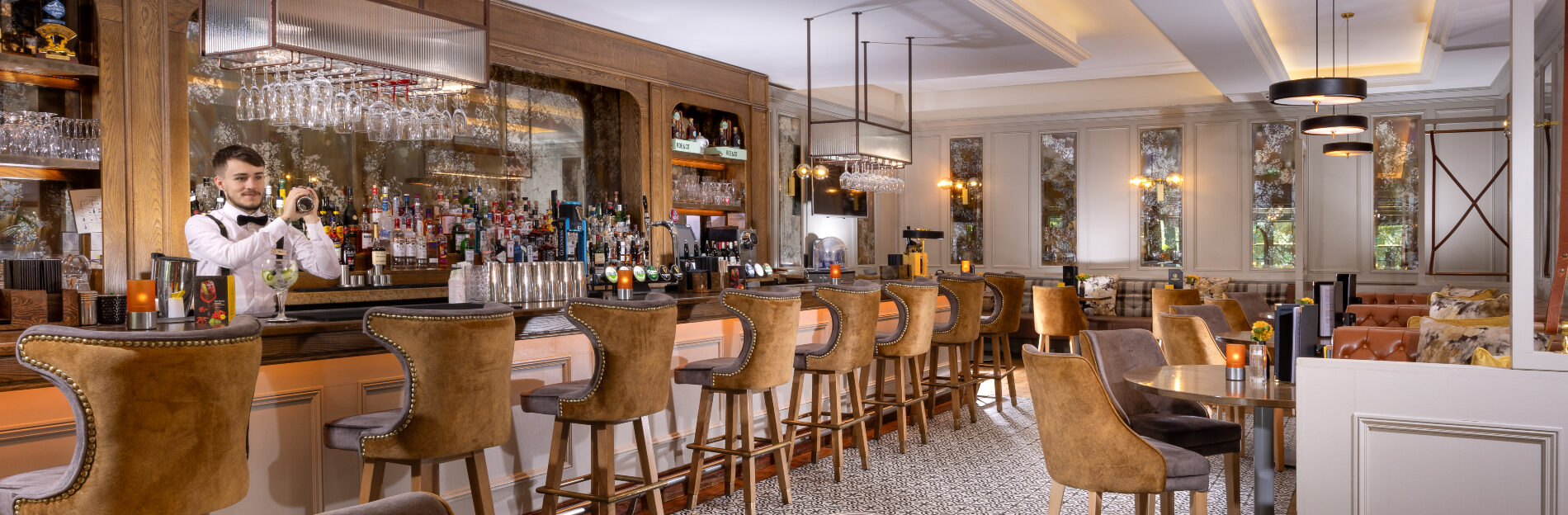 Daylight filled Lime Tree Bar with stylish interior decor